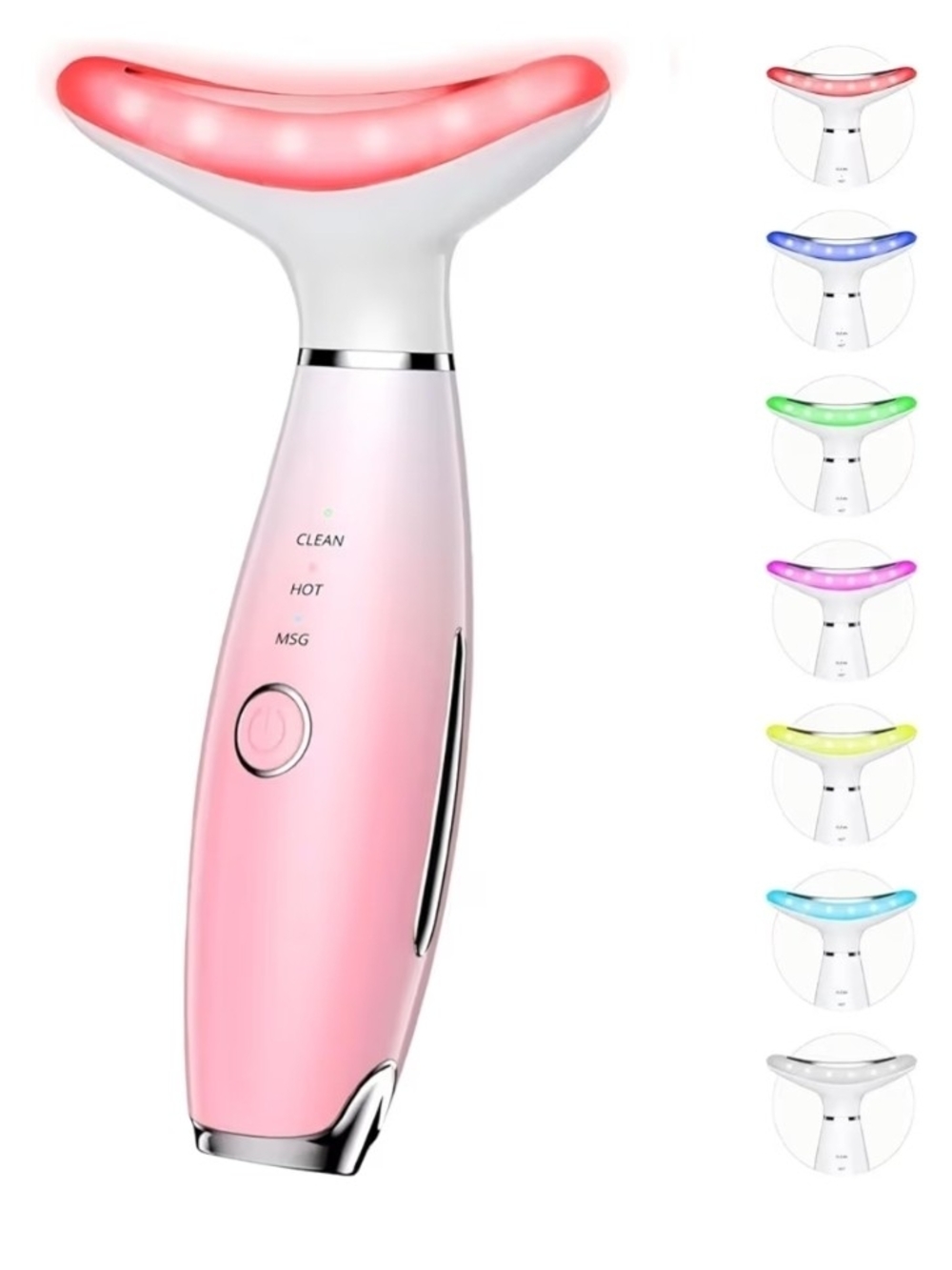 Dopsikn 7 Color LED Light Therapy Face Neck Massager Wrinkle Reducer Pink NWT